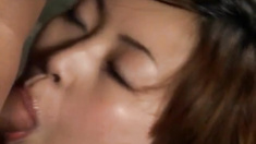 Sayaka Hagiwara licks cock and gets cum on mouth after drilling
